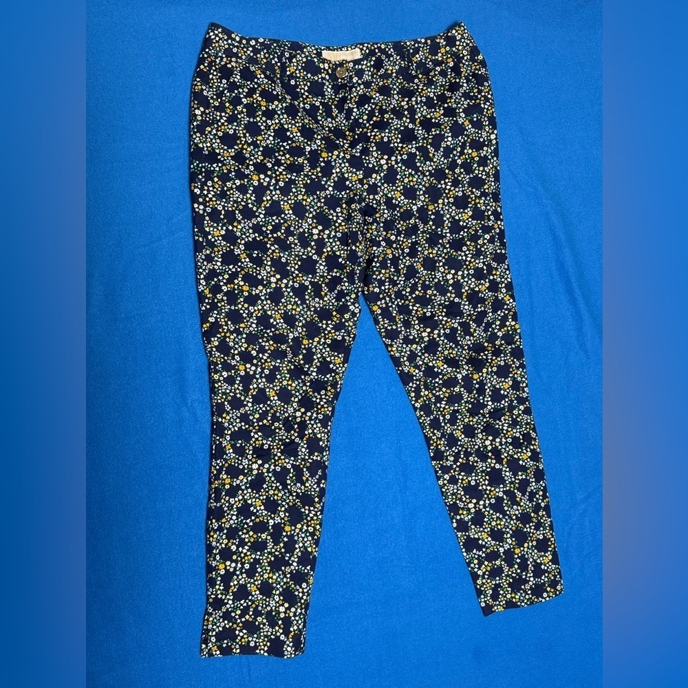 Michael Kors Navy Floral Chain Ankle Trousers Never Worn Sz 10 *Flaw*